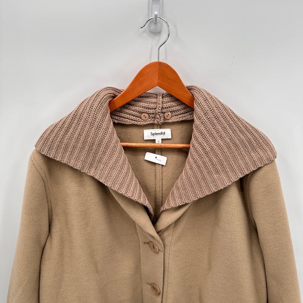 SPLENDID NWT Nikki Oatmeal Tan Hooded Pea Coat // M - Picture 6 of 15